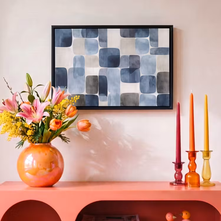 Canvas met lijst - Patroon - Blauw - Vierkanten — 4