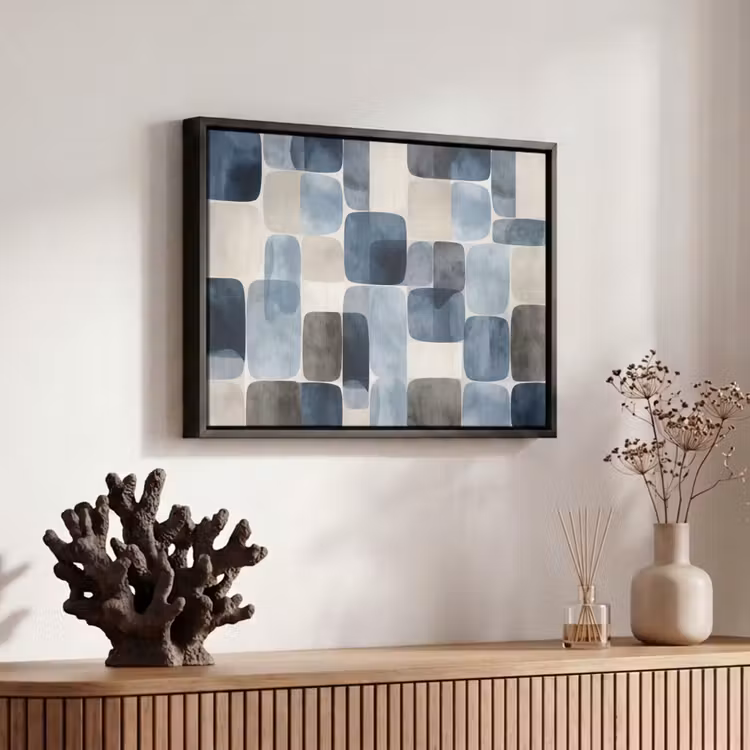 Canvas met lijst - Patroon - Blauw - Vierkanten — 6