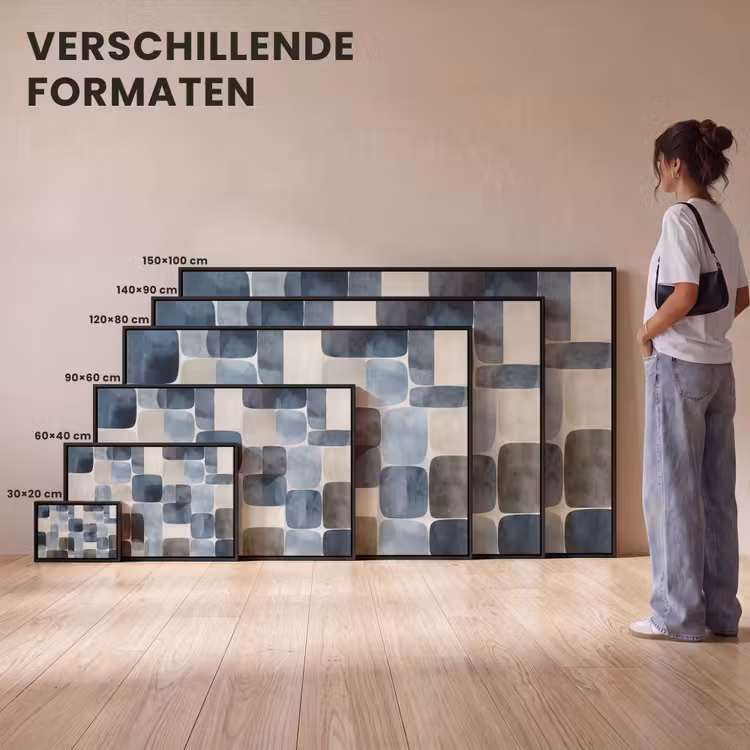 Canvas met lijst - Patroon - Blauw - Vierkanten — 7