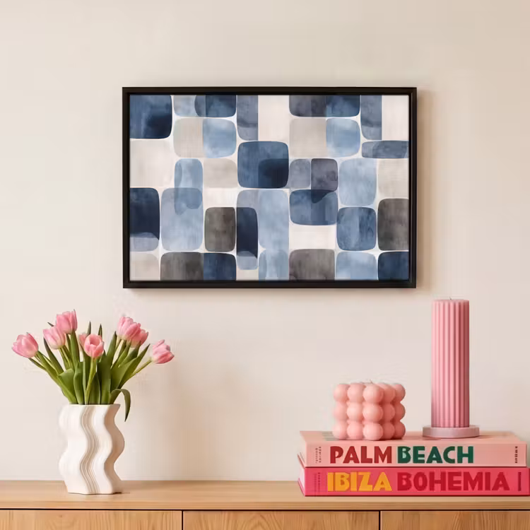 Canvas met lijst - Patroon - Blauw - Vierkanten — 8