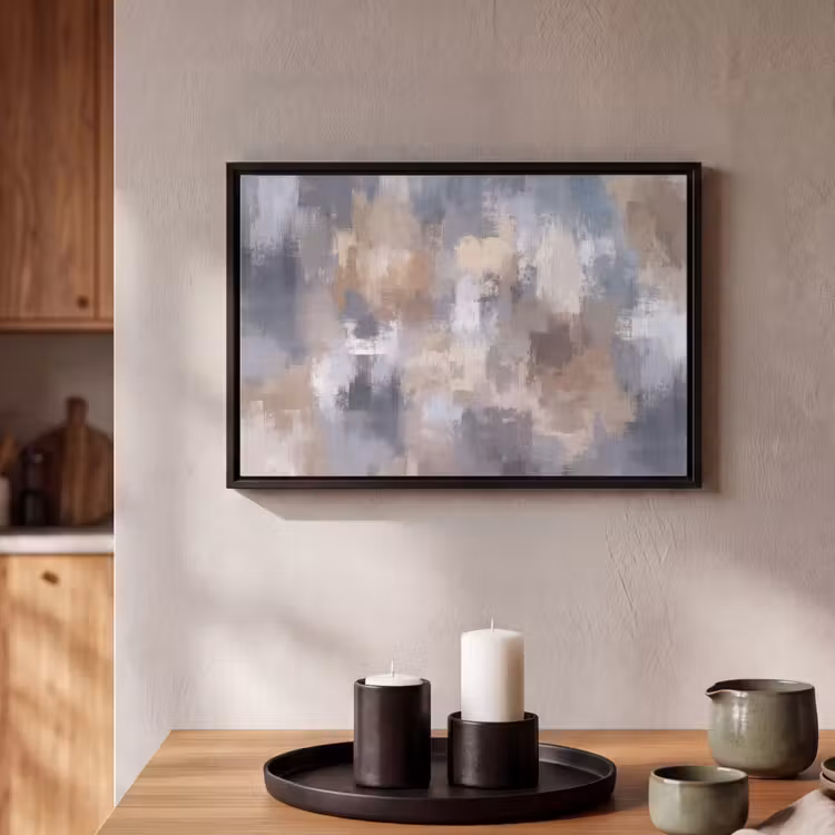 Canvas met lijst - Penseelstreken - Schilderij - Beige — 2
