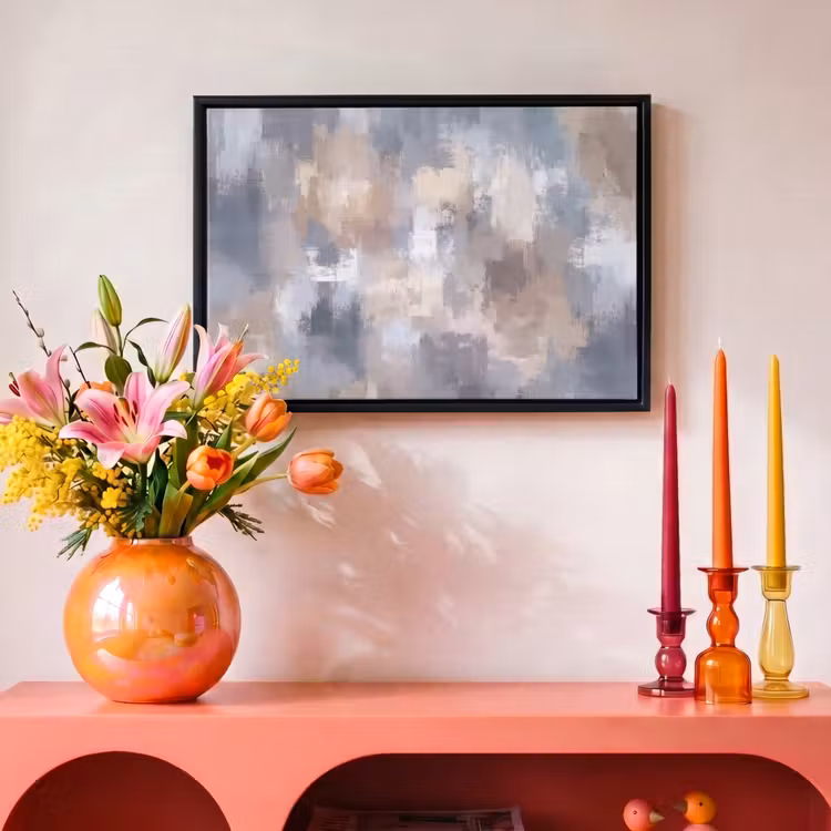 Canvas met lijst - Penseelstreken - Schilderij - Beige — 4