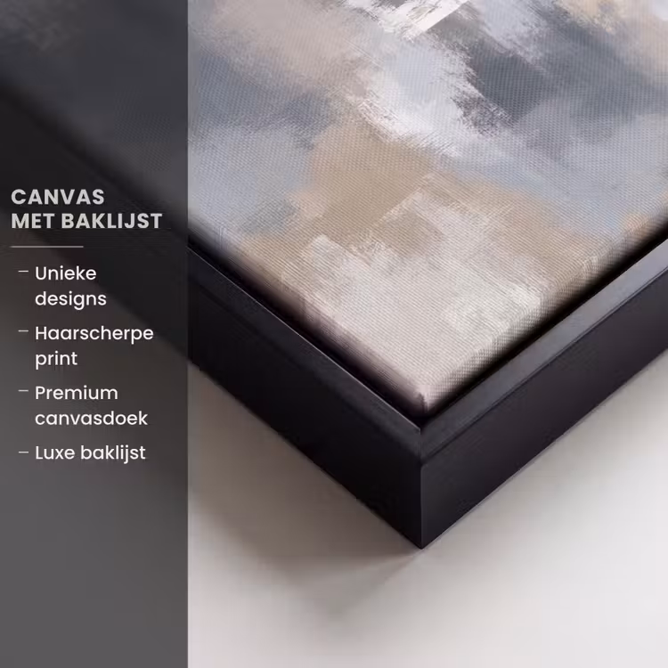 Canvas met lijst - Penseelstreken - Schilderij - Beige — 5