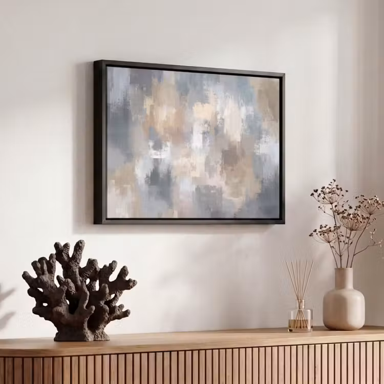 Canvas met lijst - Penseelstreken - Schilderij - Beige — 6