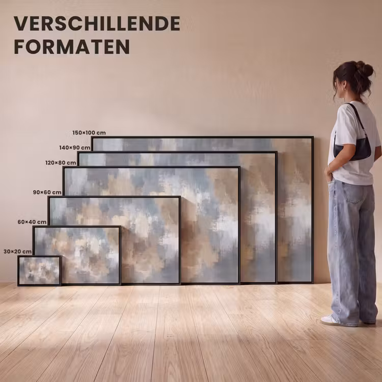 Canvas met lijst - Penseelstreken - Schilderij - Beige — 7