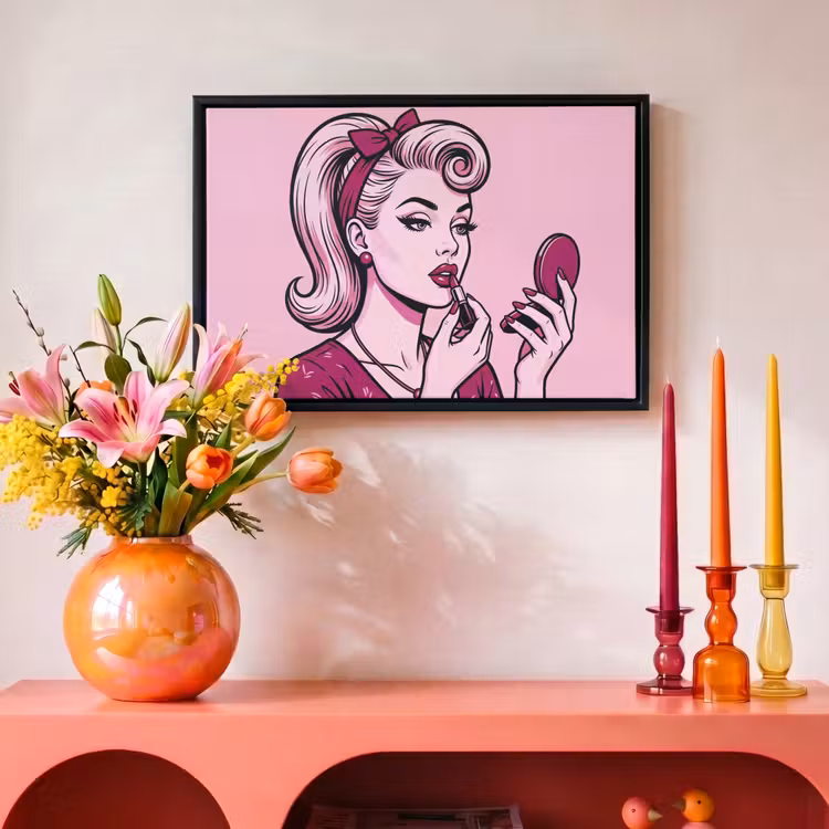 Canvas met lijst - Vintage - Vrouw - Roze — 4
