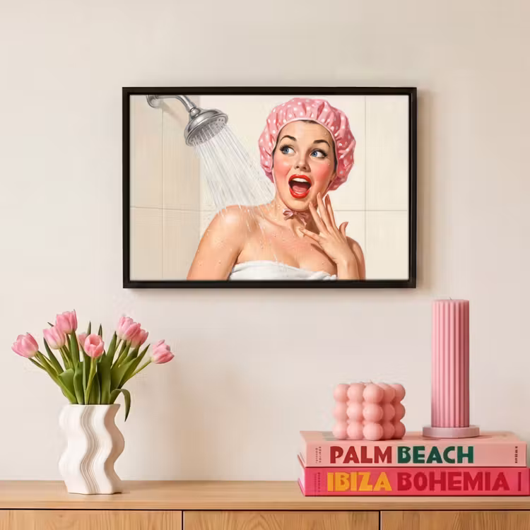 Canvas met lijst - Vrouw - Douche - Roze — 8