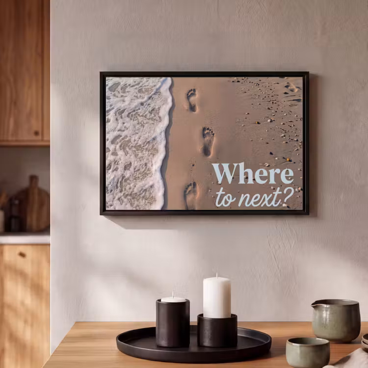 Canvas met lijst - Where to next - Strand - Voetstappen — 2