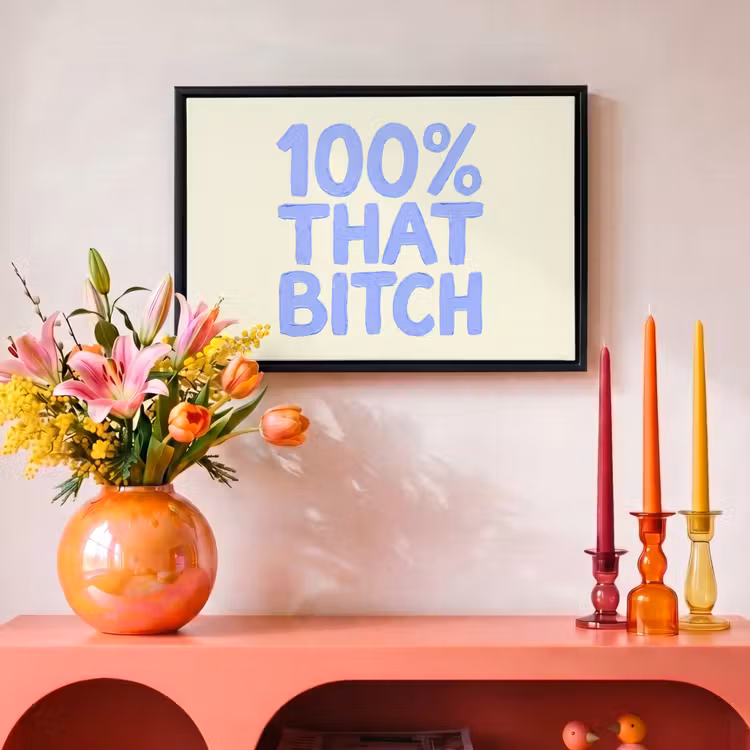 Canvas met lijst - 100% that bitch - Blauw - Wit — 4