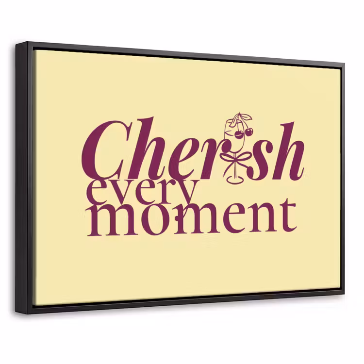 Canvas met lijst - Cherish every moment - Cocktailglas - Geel — 1