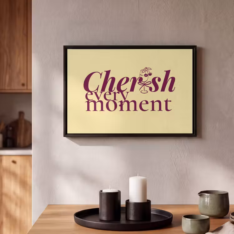 Canvas met lijst - Cherish every moment - Cocktailglas - Geel — 2