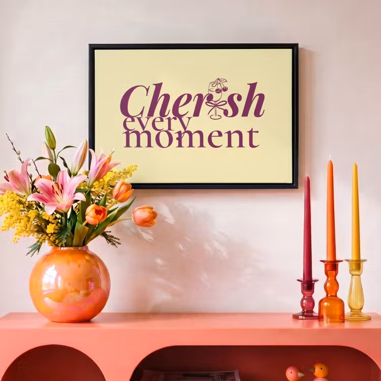 Canvas met lijst - Cherish every moment - Cocktailglas - Geel — 4