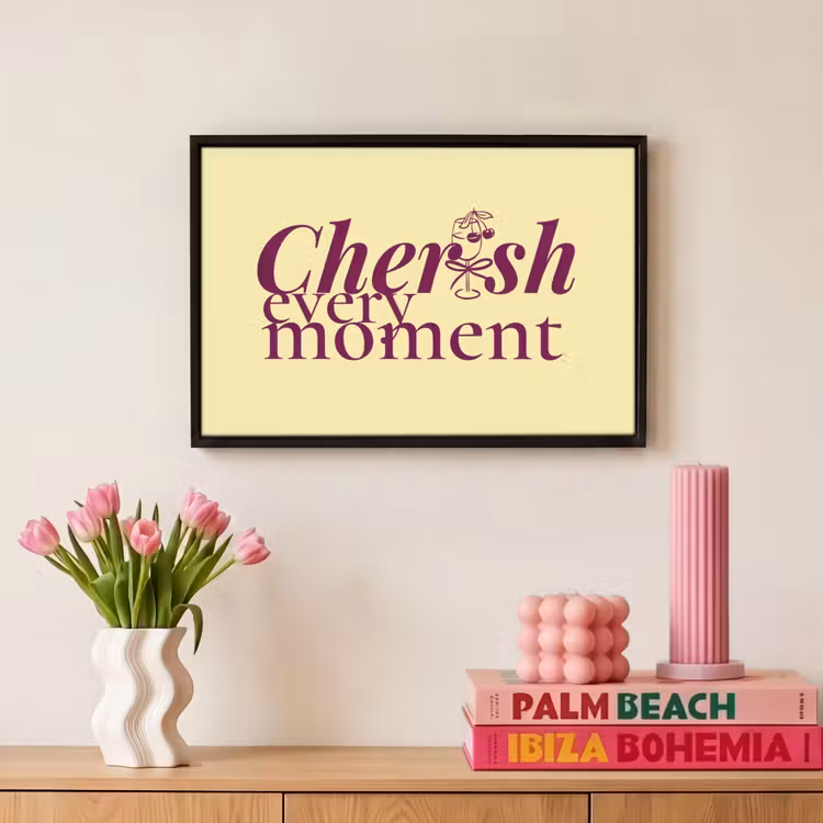 Canvas met lijst - Cherish every moment - Cocktailglas - Geel — 8