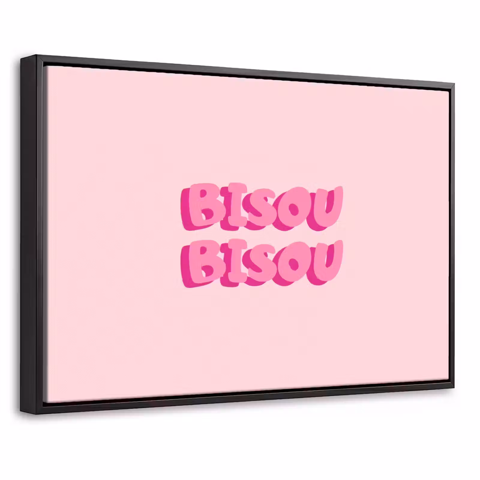 Canvas met lijst - Bisou - Roze - Dikke letters — 1