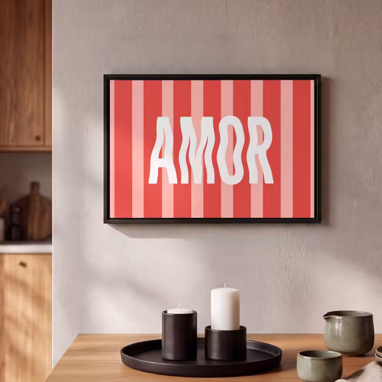 Canvas met lijst - Amor - Strepen - Rood - Roze — 2