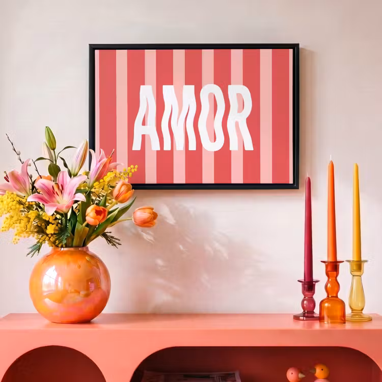 Canvas met lijst - Amor - Strepen - Rood - Roze — 4