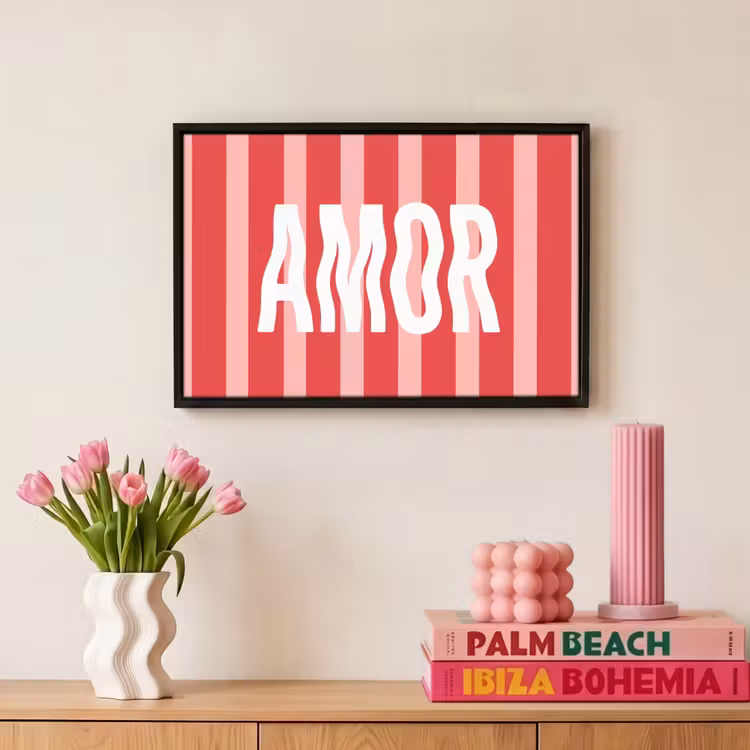 Canvas met lijst - Amor - Strepen - Rood - Roze — 8