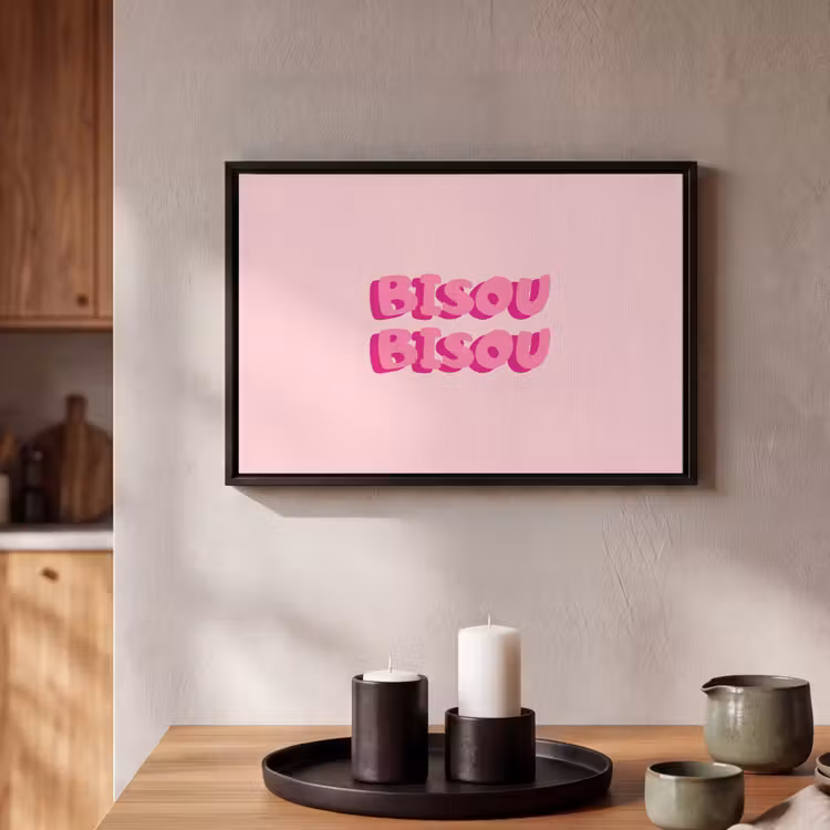 Canvas met lijst - Bisou - Roze - Dikke letters — 2
