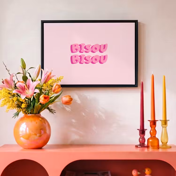 Canvas met lijst - Bisou - Roze - Dikke letters — 4