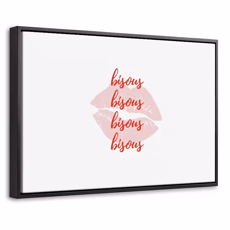 Canvas met lijst - Bisous - Lip - Wit - Rood — 1