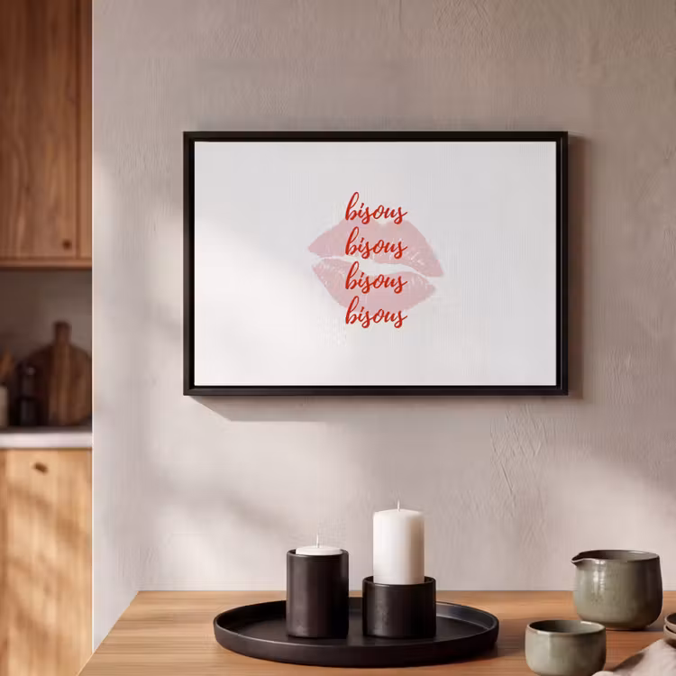 Canvas met lijst - Bisous - Lip - Wit - Rood — 2