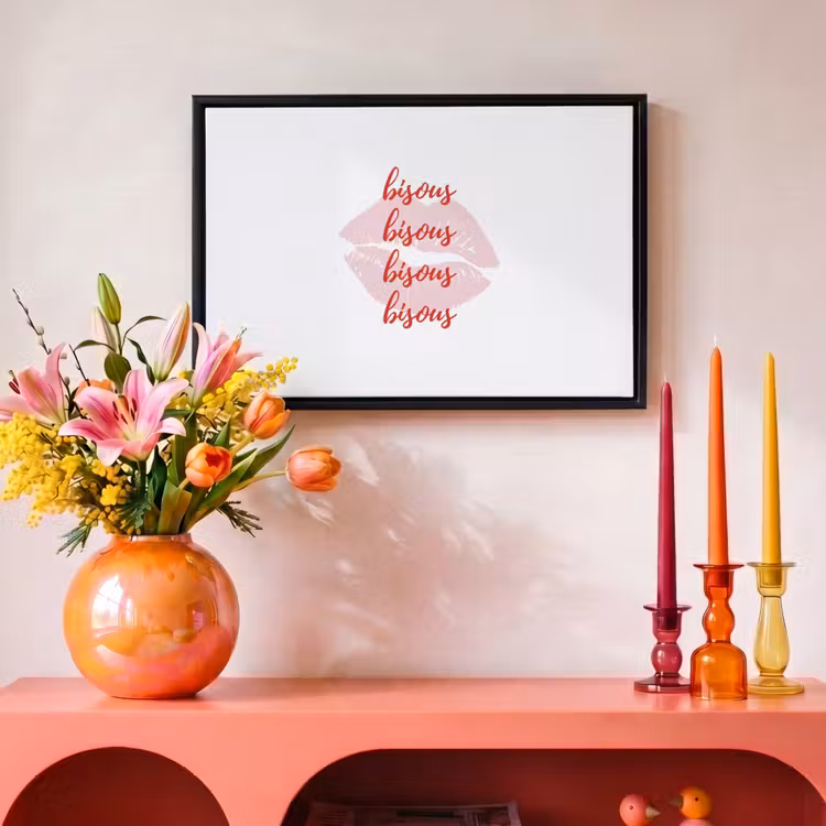 Canvas met lijst - Bisous - Lip - Wit - Rood — 4