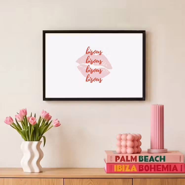 Canvas met lijst - Bisous - Lip - Wit - Rood — 8