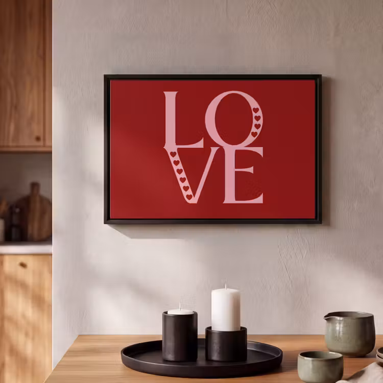 Canvas met lijst - Love - Rood - Hatjes — 2