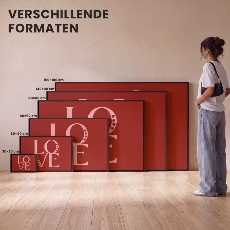 Canvas met lijst - Love - Rood - Hatjes — 7