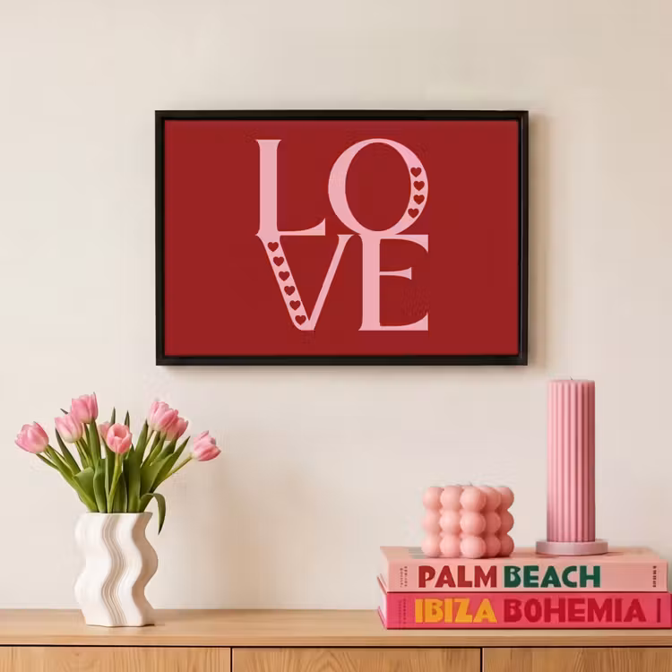 Canvas met lijst - Love - Rood - Hatjes — 8
