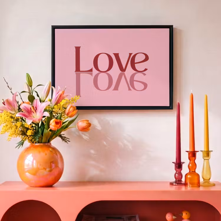 Canvas met lijst - Love - Roze - Spiegeling — 4