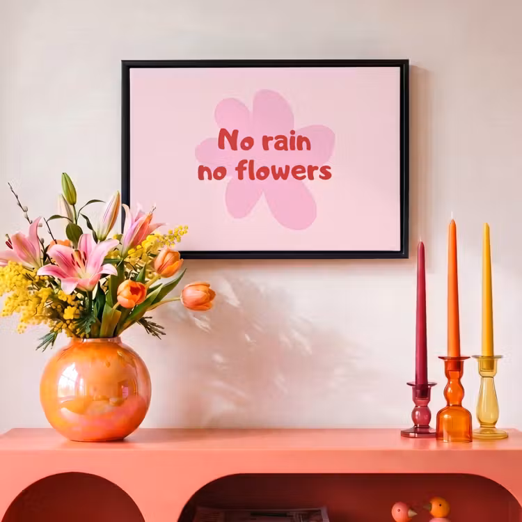 Canvas met lijst - No rain no flowers - Bloem - Roze — 4