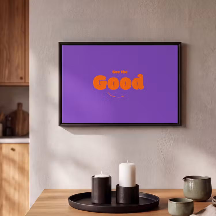 Canvas met lijst - See the good - Oranje - Paars - Smiley — 2