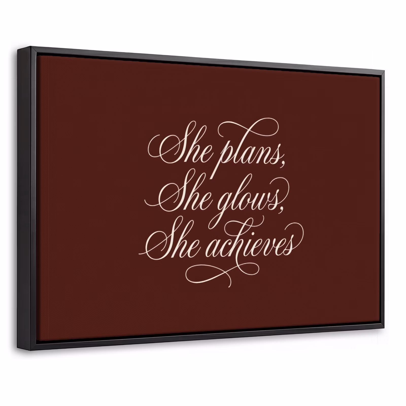 Canvas met lijst - She plans she glows she achieves - Rood - Cursief — 1