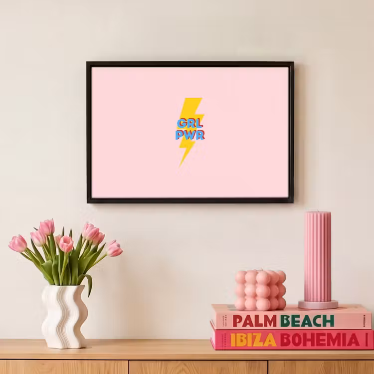 Canvas met lijst - Grl pwr - Bliksem - Roze — 8