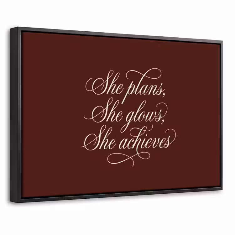Canvas met lijst - She plans she glows she achieves - Rood - Cursief — 1