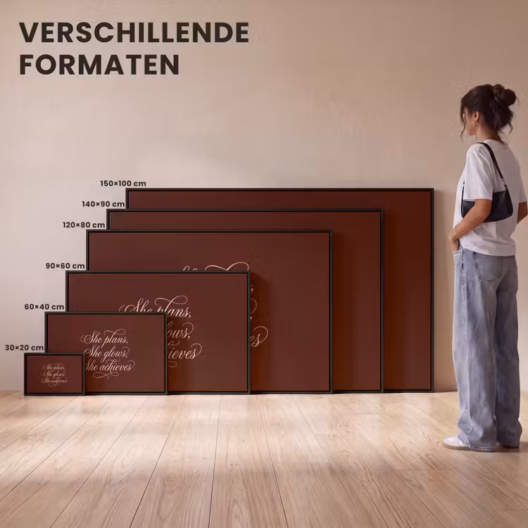 Canvas met lijst - She plans she glows she achieves - Rood - Cursief — 7