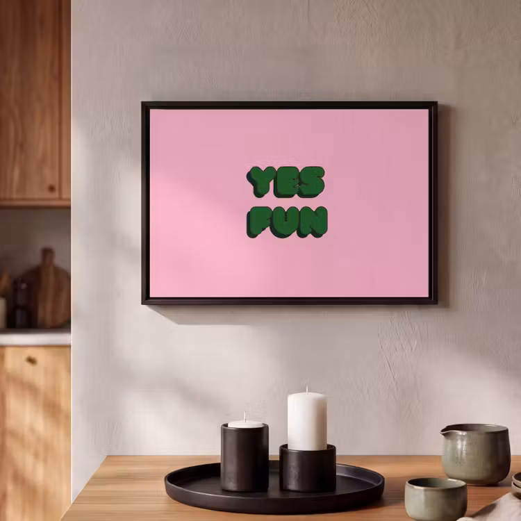 Canvas met lijst - Yes fun - Groen - Roze — 2