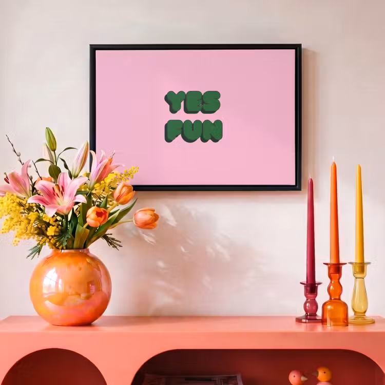 Canvas met lijst - Yes fun - Groen - Roze — 4