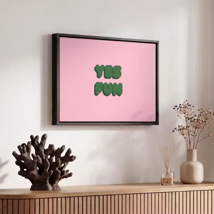 Canvas met lijst - Yes fun - Groen - Roze — 6