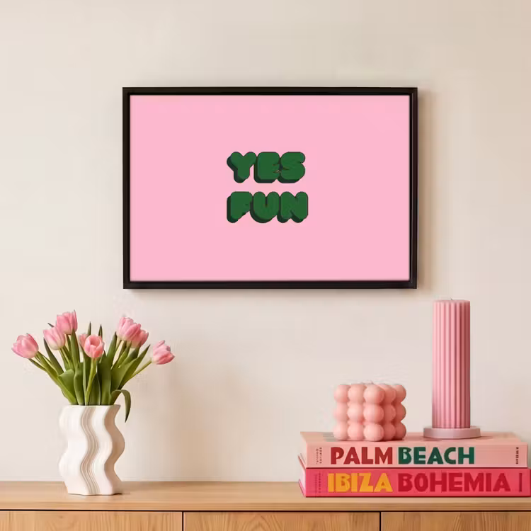Canvas met lijst - Yes fun - Groen - Roze — 8