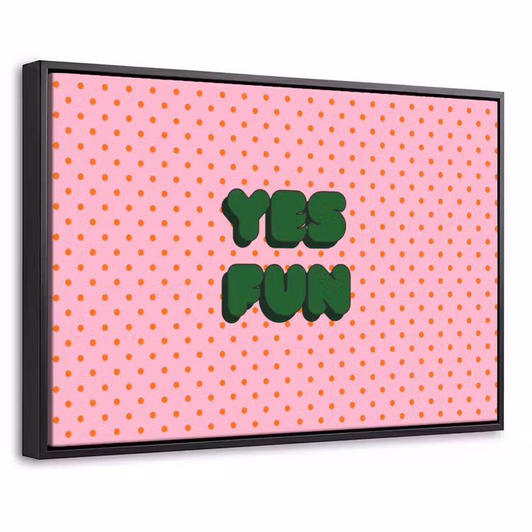 Canvas met lijst - Yes fun - Groen - Roze - Stippen — 1