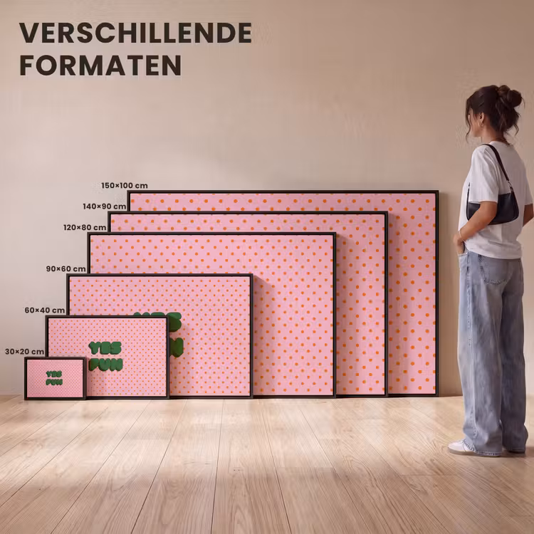 Canvas met lijst - Yes fun - Groen - Roze - Stippen — 7