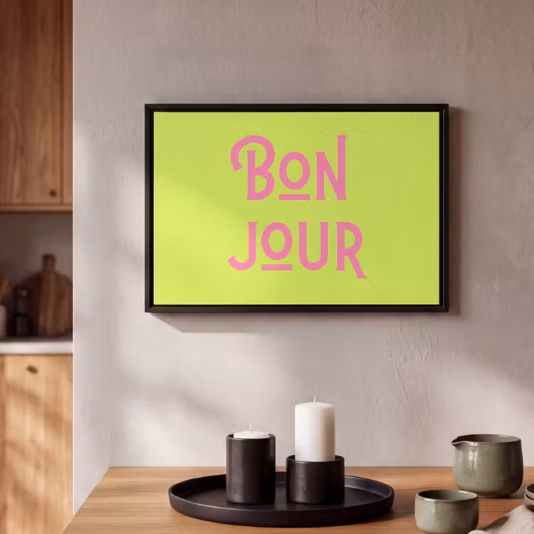 Canvas met lijst - Groen - Roze - Bonjour - Art — 2
