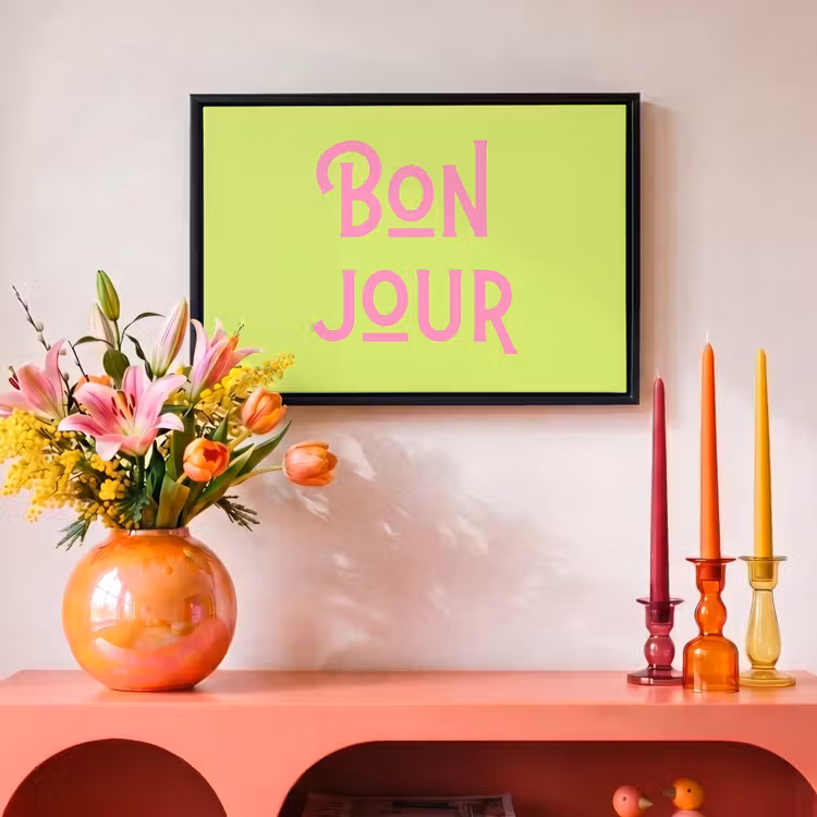 Canvas met lijst - Groen - Roze - Bonjour - Art — 4