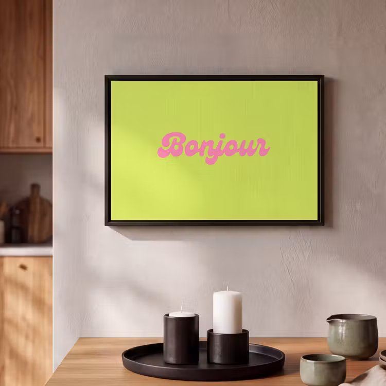 Canvas met lijst - Groen - Roze - Bonjour - Retro — 2