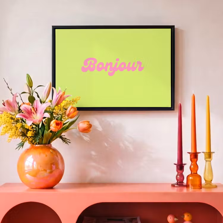Canvas met lijst - Groen - Roze - Bonjour - Retro — 4