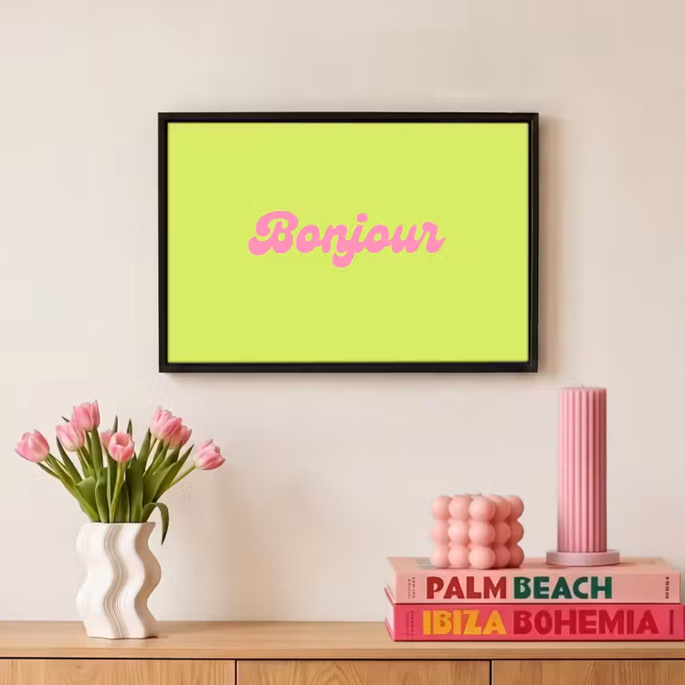 Canvas met lijst - Groen - Roze - Bonjour - Retro — 8