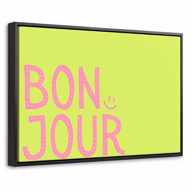Canvas met lijst - Groen - Smiley - Bonjour - Roze — 1