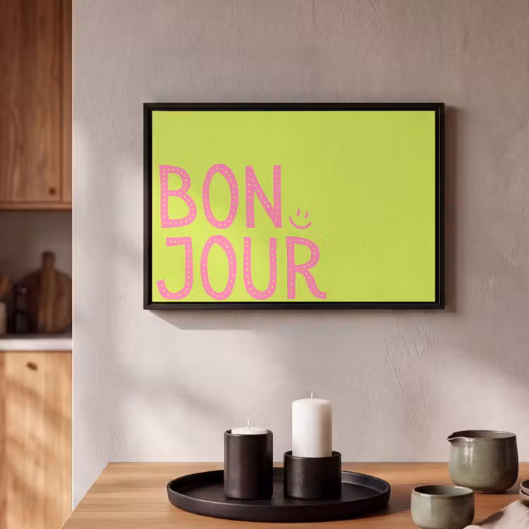 Canvas met lijst - Groen - Smiley - Bonjour - Roze — 2